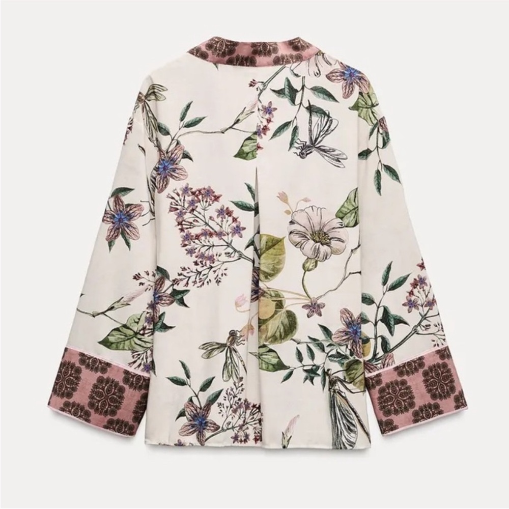 Zara Floral Kimono Print Tie Waist‎ Wide Sleeve Size Medium - Picture 4 of 14